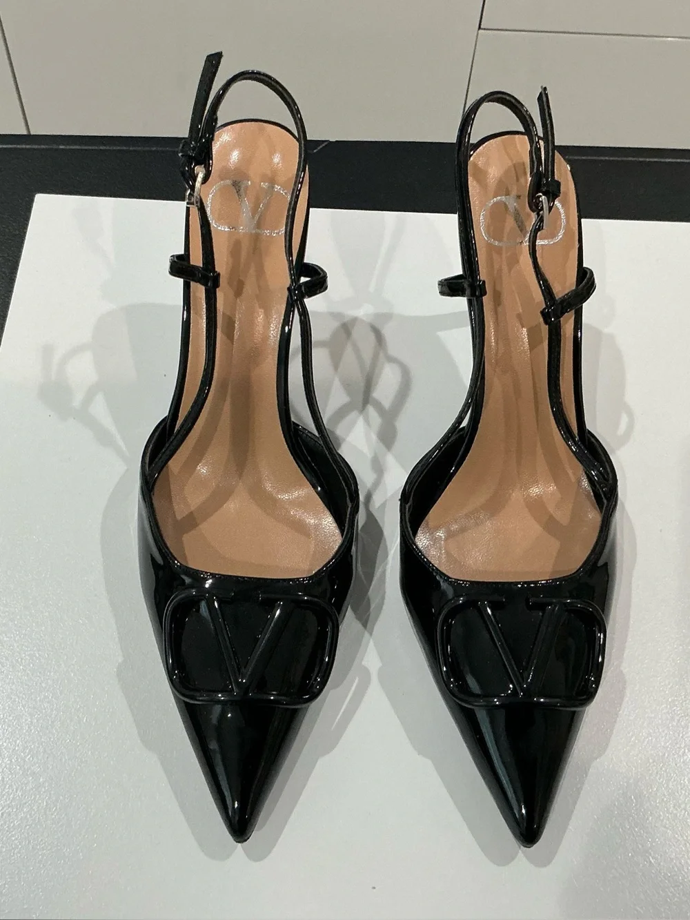 Valentino Garavani VLogo patent leather sling back pumps black EU41 US10.5 to 11
